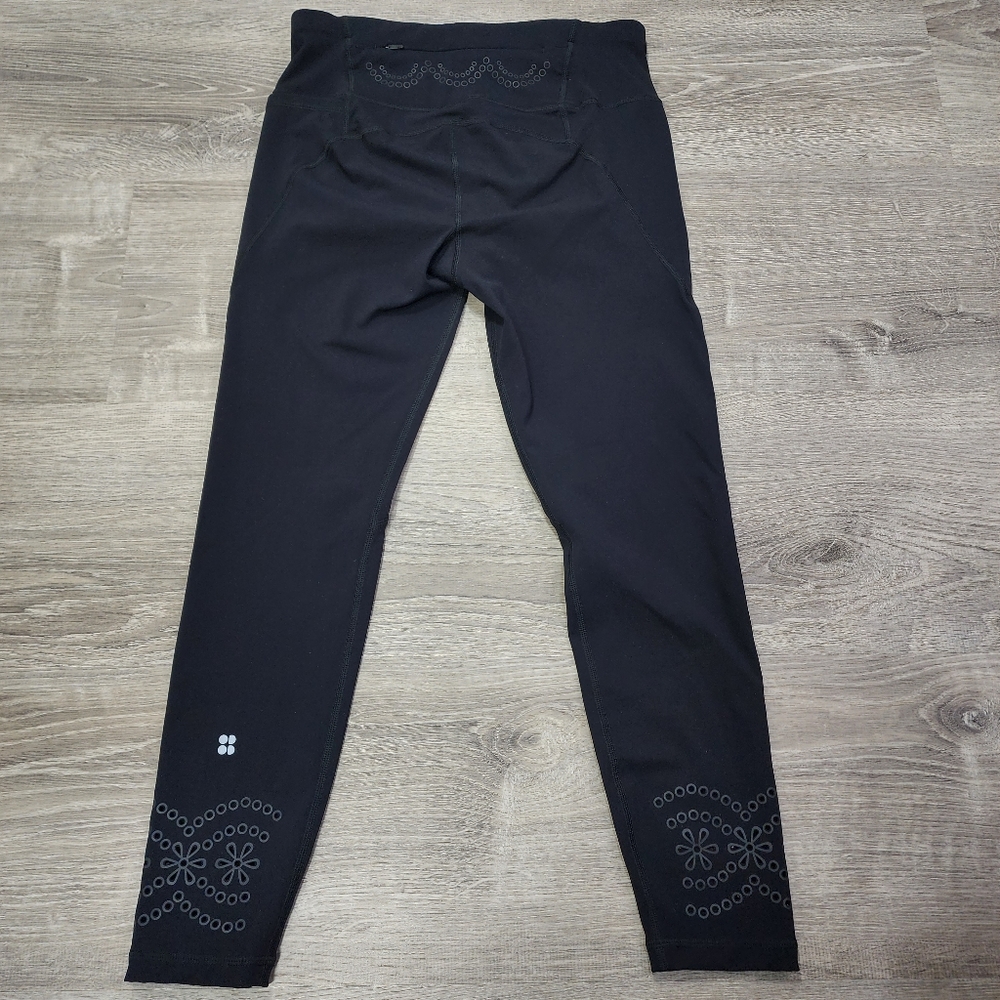 SWEATY BETTY Power Laser Cut Black Workout 7/8 Leggings Small - Picture 5 of 8
